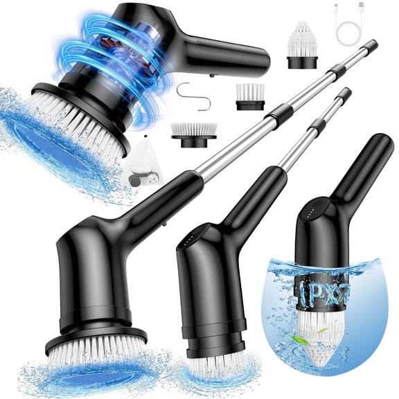 Electric Spin Scrubber for Cleaning Bathroom, Shower Scrubber Cordless Cleaning Brush with IPX7 Waterproof & 2 Speed, 3 Brush Heads, Bathroom Cleaning Supplies for Shower Tub Tile Toilet Black