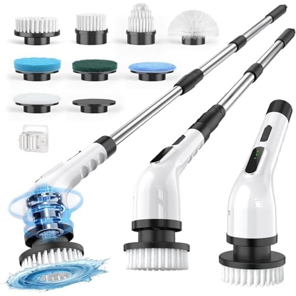 Electric Spin Scrubber for Cleaning Bathroom, Shower Scrubber Cordless Cleaning Brush with IPX7 Waterproof & 2 Speed, 9 Brush Heads, Bathroom Cleaning Supplies for Shower Tub Kitchen Tile Toilet