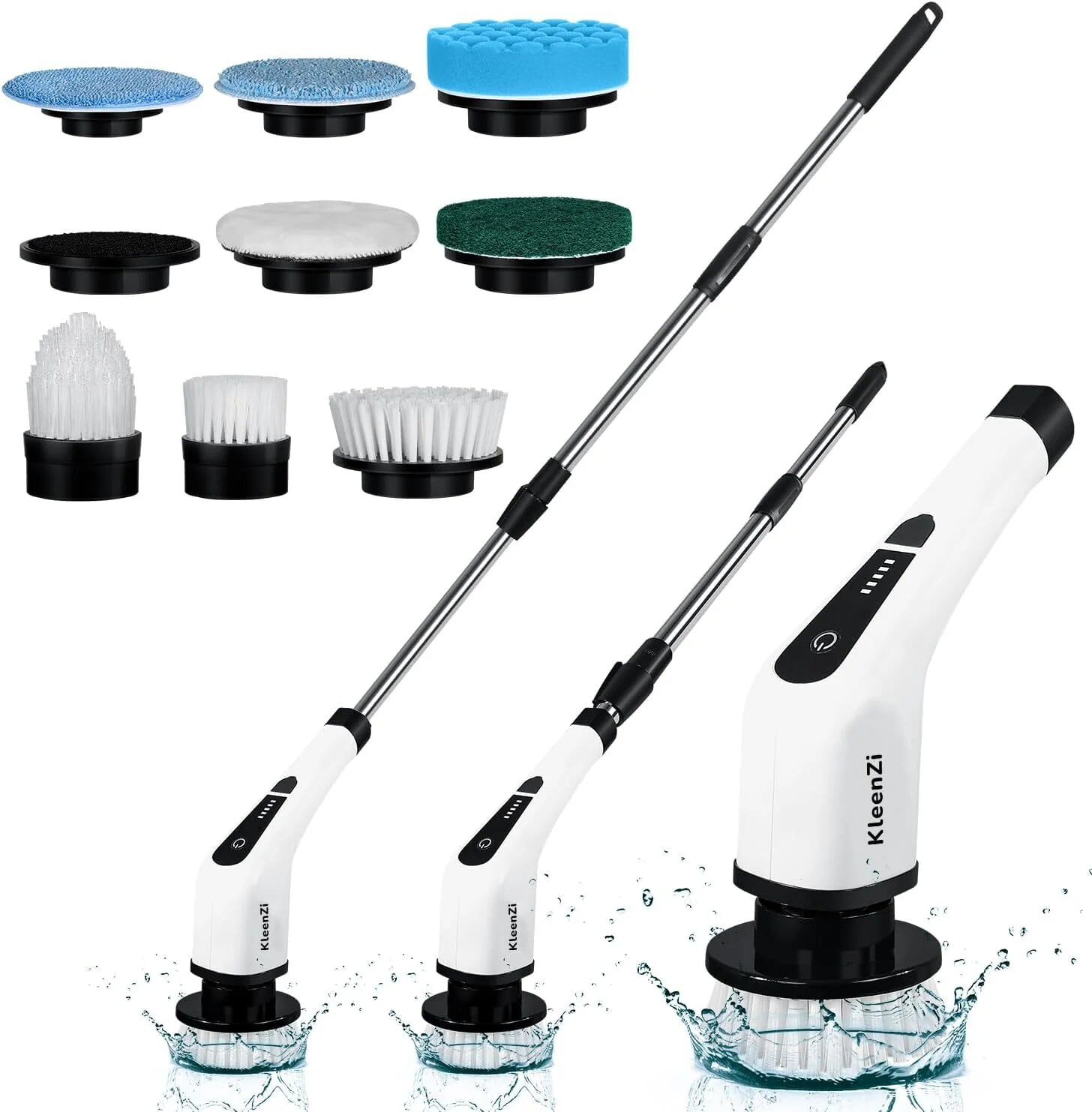 8-in-1 White Electric Spin Scrubber with Adjustable Handle