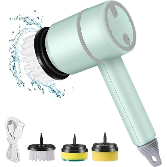 Electric Spin Scrubber Cleaning Brush:Rechargeable Scrubber Brush with 3 Replaceable Brush Heads,Handheld Cordless Power Scrubber,Cleaning Tools for Bathtub,Floor,Wall,Tile,Sink (Green)