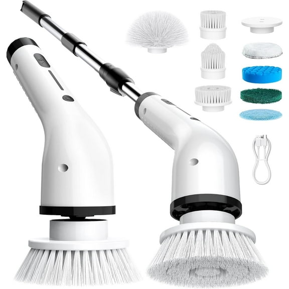 Electric Spin Scrubber for Cleaning,Cordless Waterproof Bathroom Shower Brushes with 9 Heads,1.5H Power Dual Speed Cleaner with Extendable Handles for Bathtub Floor Kitchen Wall
