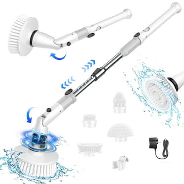 Electric Spin Scrubber, Cordless Bath Tub Power Scrubber with Long Handle & 4 Replaceable Heads,Shower Cleaning Brush Household Tools for Bathroom & Tile Floor