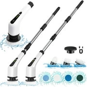 Electric Spin Scrubber, Cordless Bath Tub Power Scrubber with Long Handle & 7 Replaceable Heads, Detachable as Short Handle, Shower Cleaning Brush Household Tools for Bathroom & Tile Floor