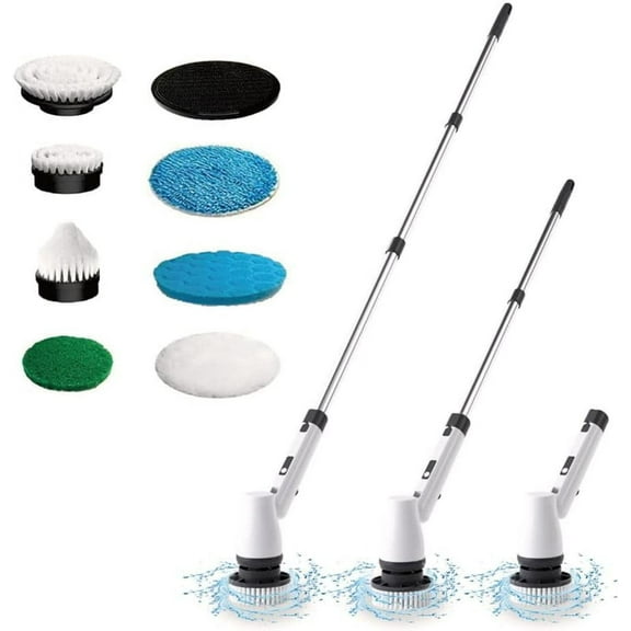 Electric Spin Scrubber, Cordless Bath Tub Power Scrubber with Long Handle & 8 Replaceable Heads, Detachable as Short Handle, Shower Cleaning Brush Household Tools for Bathroom & Tile Floor