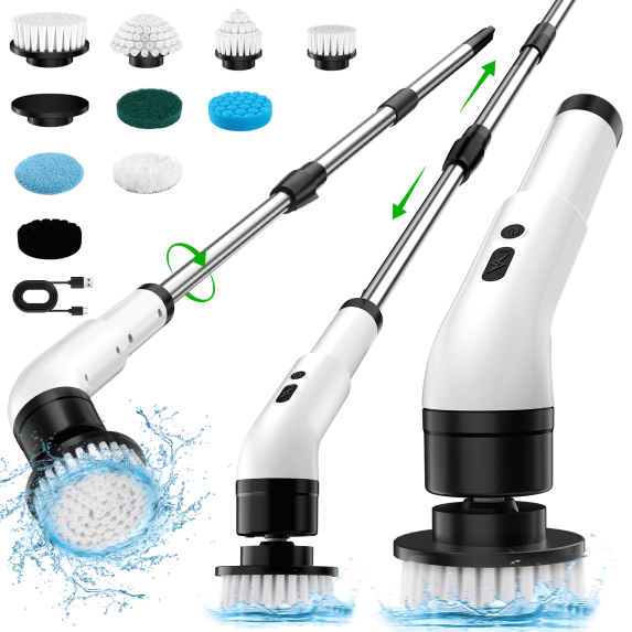Electric Scrubber Cordless - Power Spin Scrubber for Bathroom, Shower & Tile Cleaning with 9 Brush Heads, Rechargeable - Grout, Floor, Sink Cleaner