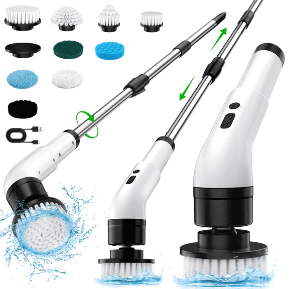 Electric Spin Scrubber Cordless - Power Spin Scrubber for Bathroom, Shower & Tile Cleaning with 9 Brush Heads, Rechargeable - Grout, Floor, Sink Cleaner