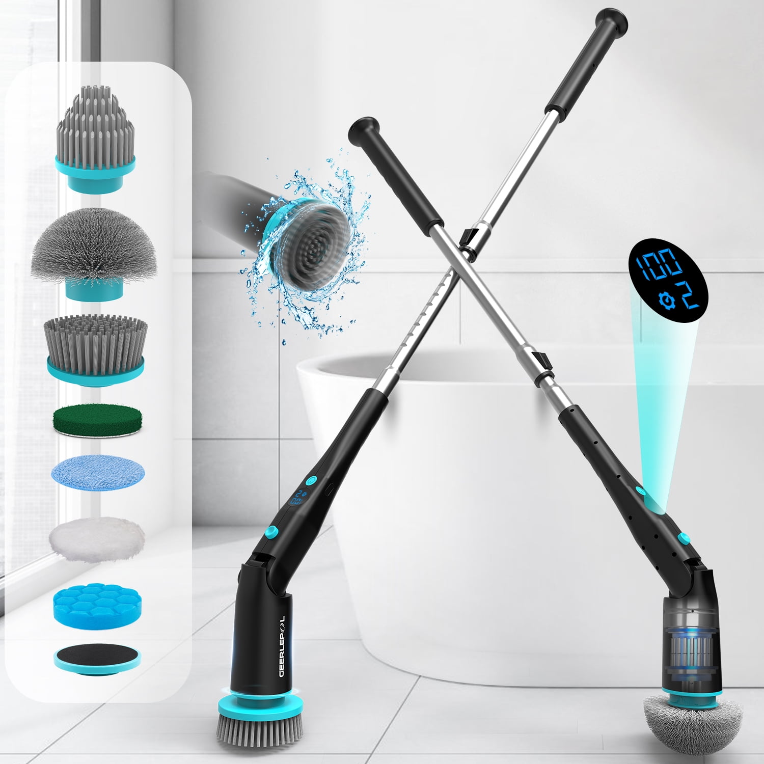Amiluo Electric Scrubber with 2 Batteries, 1200RPM Electric Spin Scrubber  with 8 Cleaning Brushes, Cordless Power Scrubber for Tub/Kitchen/Wall/Floor
