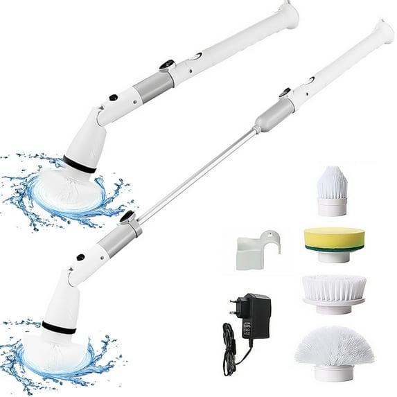 Electric Spin Scrubber, Cordless Cleaning Brush with Adjustable Extension Arm 4 Replaceable Cleaning Heads, Power Shower Scrubber for Bathroom, Tub, Tile, Floor