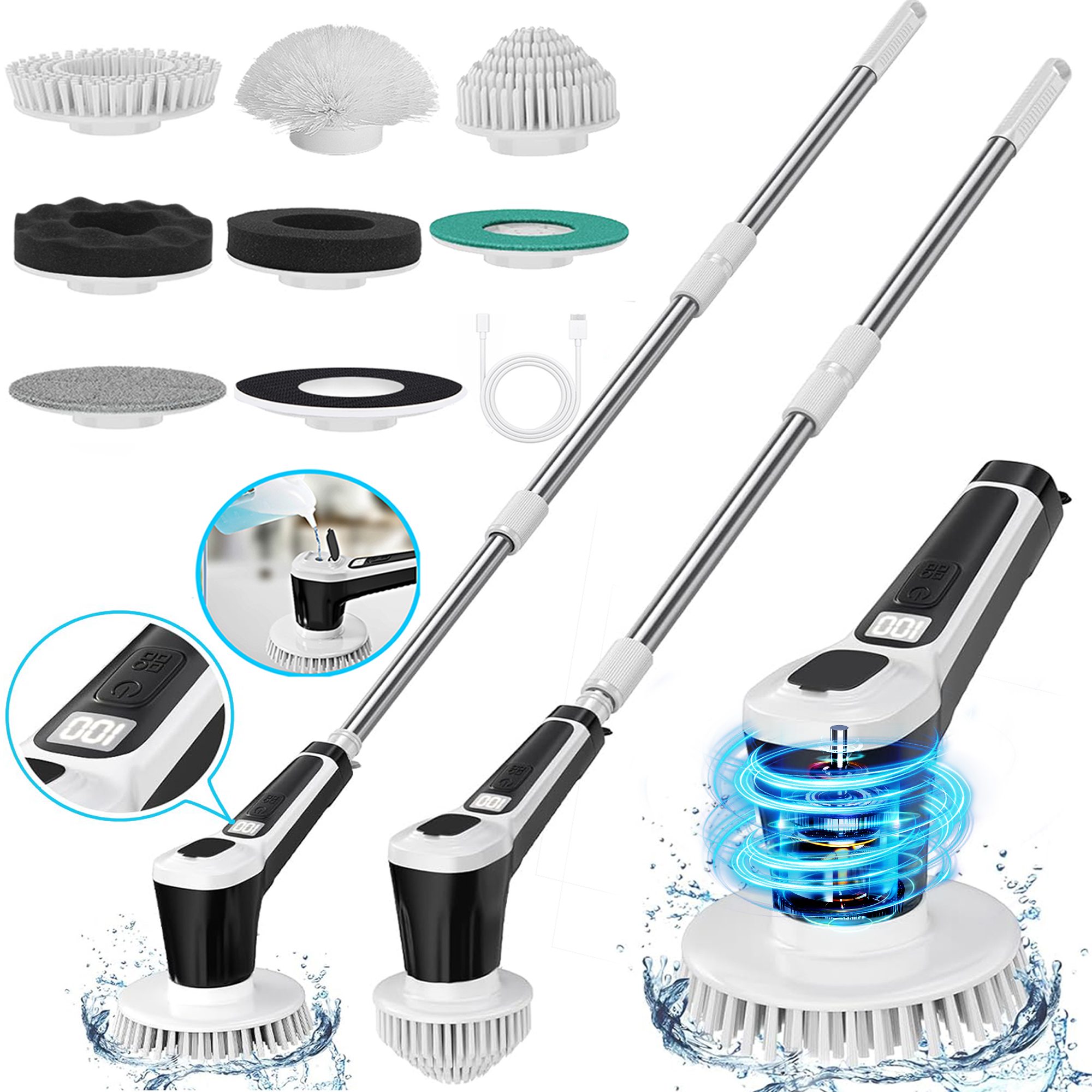 BESTNIFLY 42'' Extendable Bathroom Kitchen Scrub Brushes with Bathtub ...