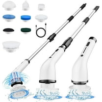 Electric Spin Scrubber,Cordless Cleaning Brush,Shower Cleaning Brush with 8 Replaceable Brush Heads, Power Scrubber Adjustable Speeds,Adjustable & Detachable Long Handle,Black