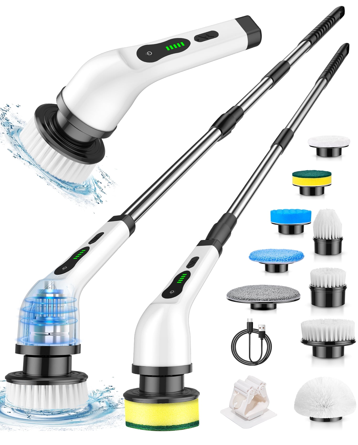CACLUE Electric Spin Scrubber, Cordless Cleaning Brush, Shower Scrubber with 9 Brush Heads 2H Power Dual Speed for Bathroom Tile Car Cleaning