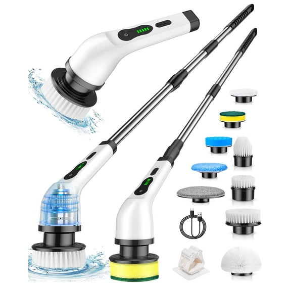CACLUE Electric Spin Scrubber, Cordless Cleaning Brush, Shower Scrubber with 9 Brush Heads 2H Power Dual Speed for Bathroom Tile Car Cleaning