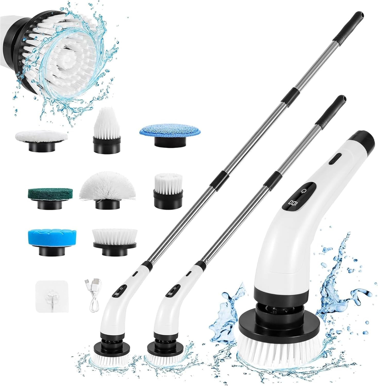 Electric Spin Scrubber - Cordless Cleaning Brush with 8 Heads & Long ...