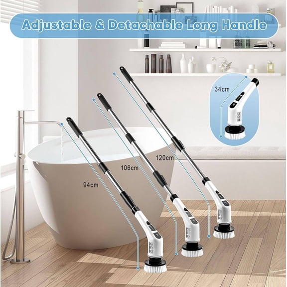 Electric Spin Scrubber Cordless Cleaning Brush with 9 Replaceable Heads, Dual Speed Adjustable Handle for Bathroom Kitchen Car Tile Floor