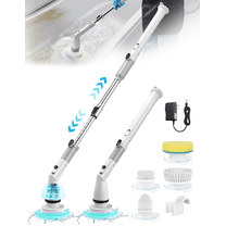 Electric Spin Scrubber with Adjustable Angle & Extension Handle, IPX7 Waterproof Cordless Shower Cleaning Brush, High Speed Power Scrubber with 4 Brush Heads for Bathroom, Tile, Tub, Glass & Sink