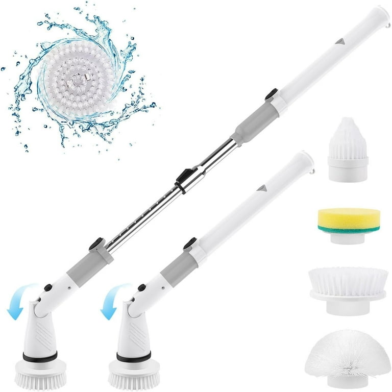Swtroom Electric Spin Scrubber, Cordless Power Brush Floor Scrubber with Adjustable Extension Arm and 4 Replaceable Bathroom Cleaning BR