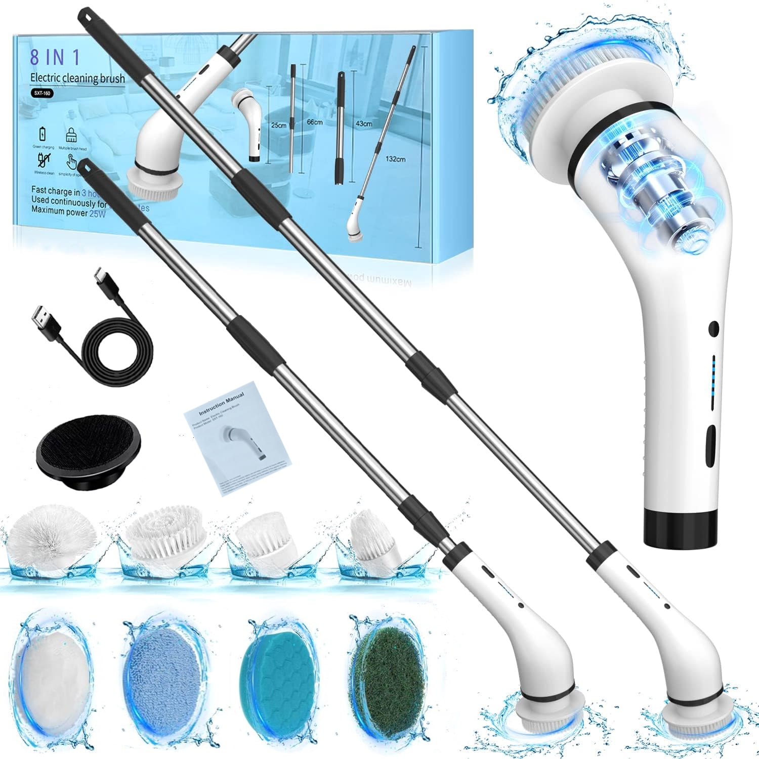 Electric Spin Scrubber, Cordless Power Deep Cleaning Brush with 8 ...