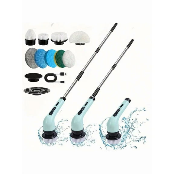 Electric Spin Scrubber, Cordless Power Scrubber with 9 Replaceable Brush Heads, Adjustable Extension Arm, Rechargeable Handheld Cleaning Brush for Shower & Tile