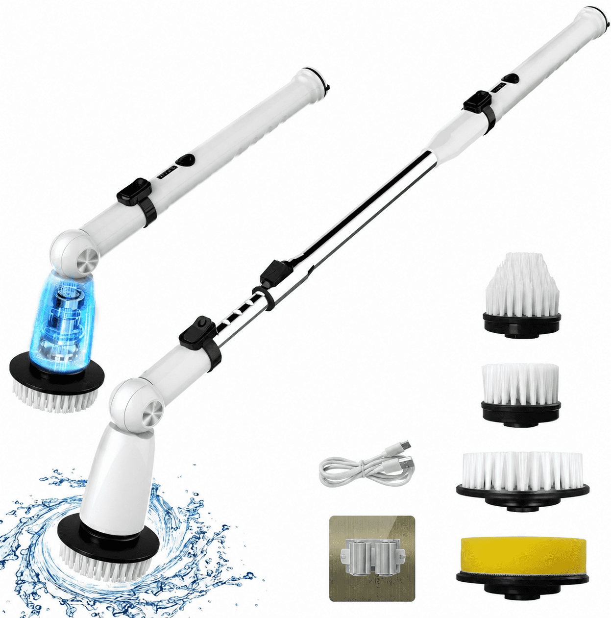 Electric Spin Scrubber, Cordless Power Shower Cleaner with Extendable Handle, Dual Speed & USB-C Quick Charge, 4 Replaceable Brush Heads Cleaning Brush for Bath