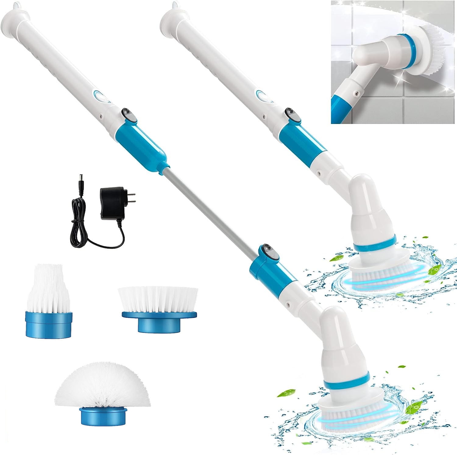Fixdono Electric Spin Scrubber for Bathroom, Rechargeable Shower Cleaning  Brush with 9 Brush Heads, 3 Speeds, with Extendable Long Handle