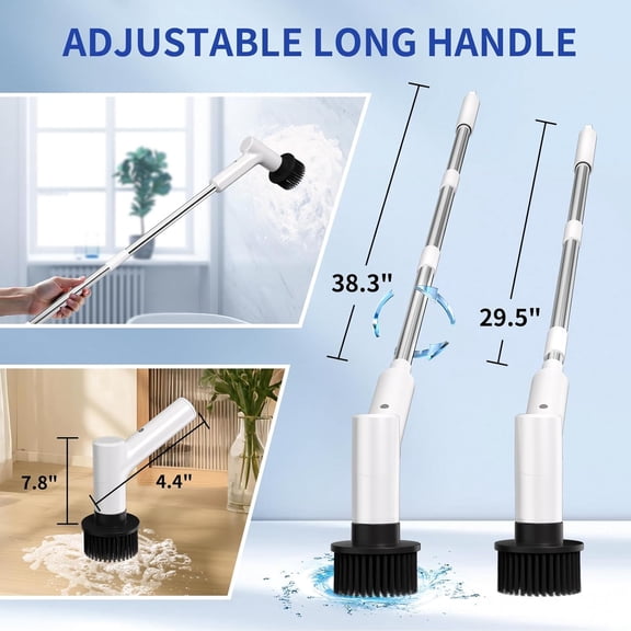 Electric Spin Scrubber Cordless Shower Cleaner with 7 Brush Heads IPX5 Waterproof Adjustable Handle 2 Speed Power Cleaning Brush for Bathroom Kitchen Floor Car