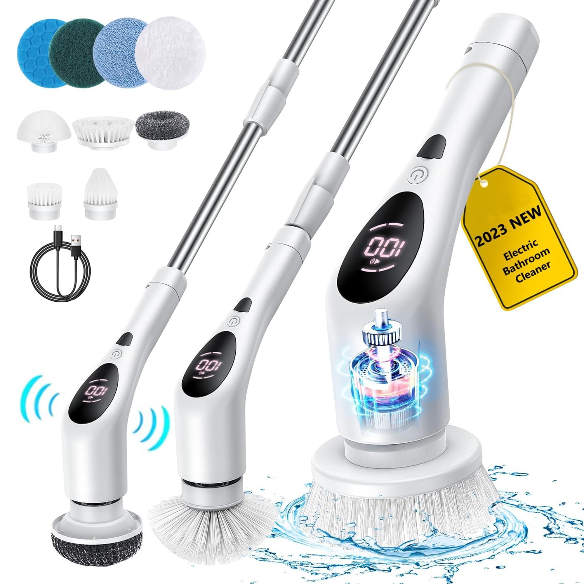 Electric Spin Scrubber, Cordless Shower Scrubber with 9 Replaceable