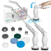 Electric Spin Scrubber Cordless Tub and Tile Scrubber,Power Scrubber with 8 Brush Heads for Showers,Adjustable Arm,Electric Cleaners for Bathroom Floor(White)