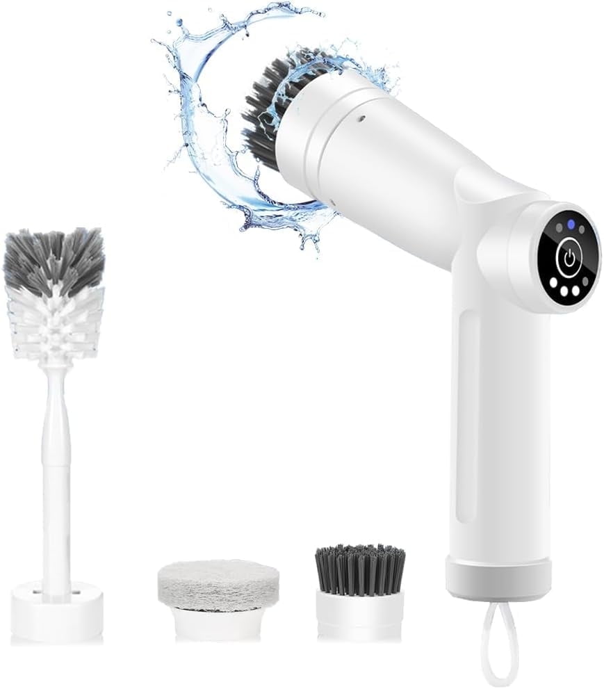 Electric Spin Scrubber Cordless, Shower Scrubber for Cleaning 3 Replaceable Heads, Scrub Brush Cleaner for Bathroom Floor Window Kitchen Sink, Handheld Power Scrubber, Electric Baby Bottle Brush Set