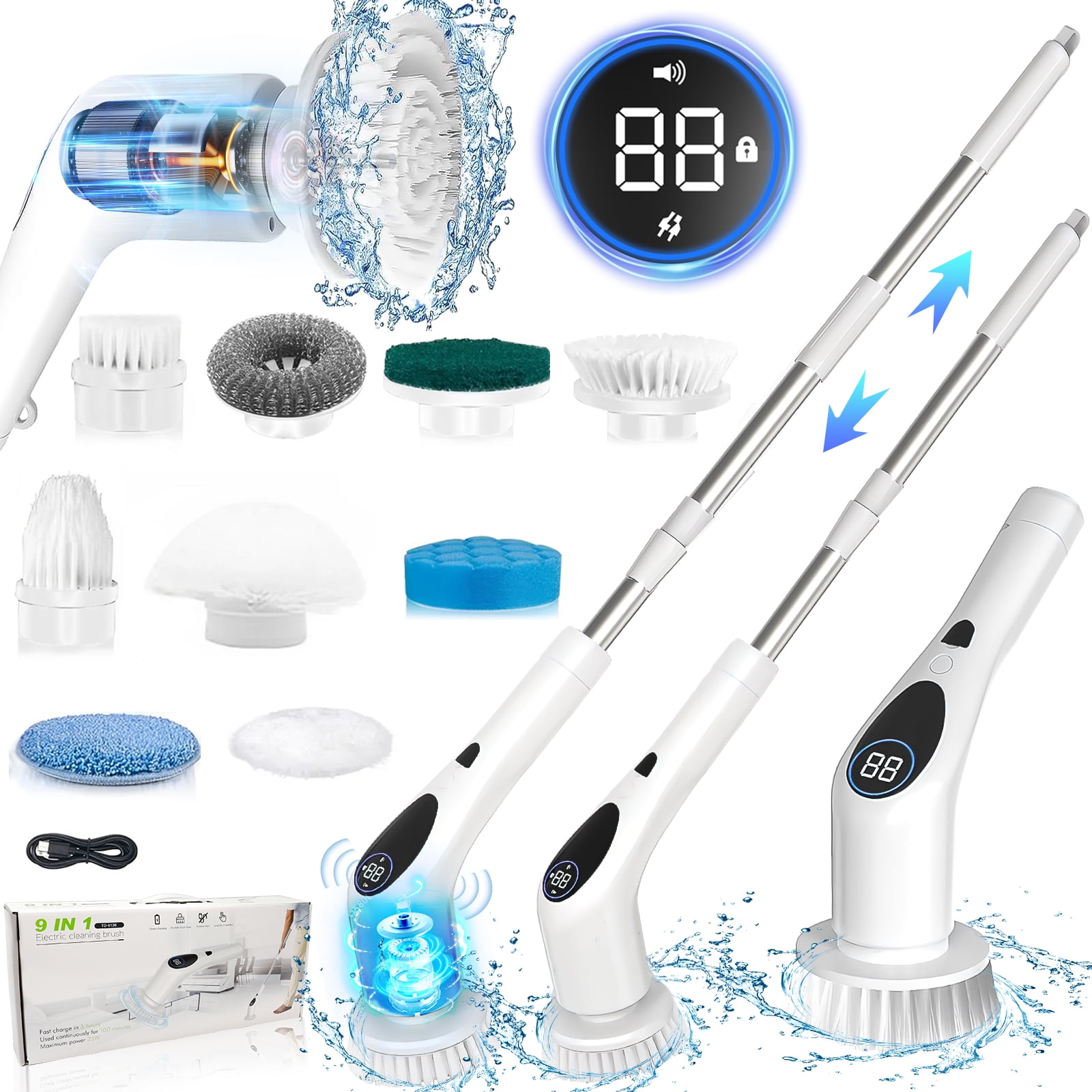 Electric Spin Scrubber, Cordless Voice Prompt Shower Cleaning Brush ...