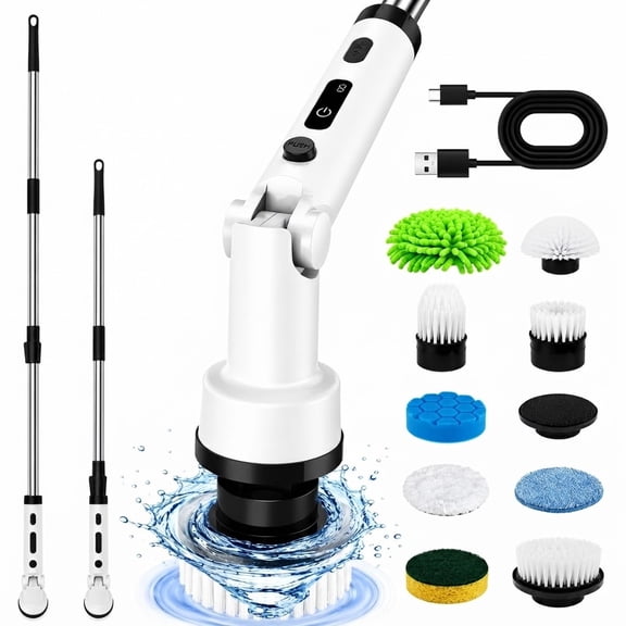 Electric Spin Scrubber, Cordless Cleaning Brush for Bathroom,Home, Extendable to 55, Rechargeable Spin Brush with Adjustable Brush Head & 10 Attachments