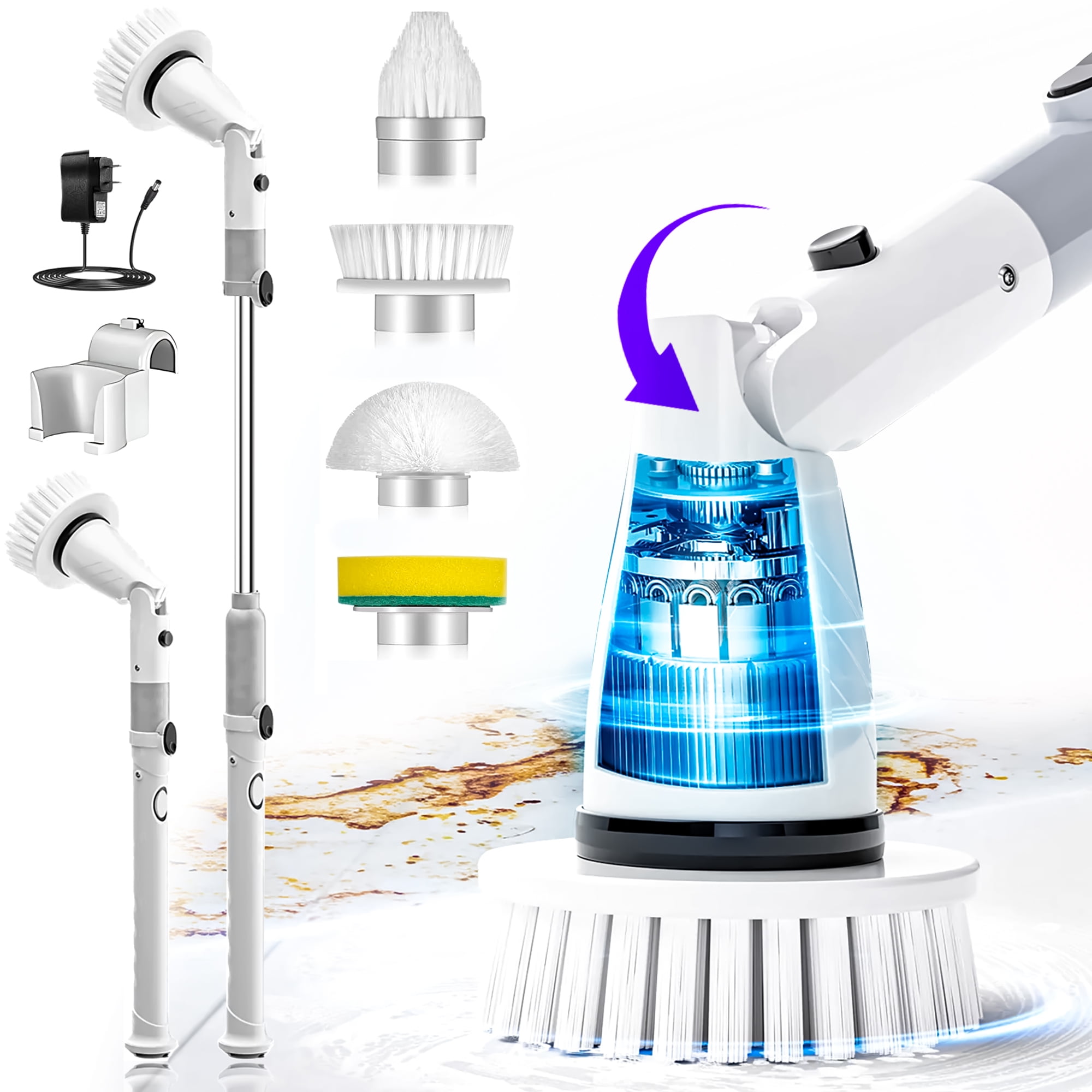 Electric Spin Scrubber, Fixdono Cordless Cleaning Brush with 4