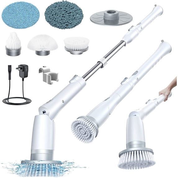 Electric Spin Scrubber LA3 Pro, Cordless Bathroom Scrubber with 5 Replacement Head, 3 Adjustable Angle, Household Power Cleaning Brush with Extension Arm for Bathtub Window Car Grout Tile Floor