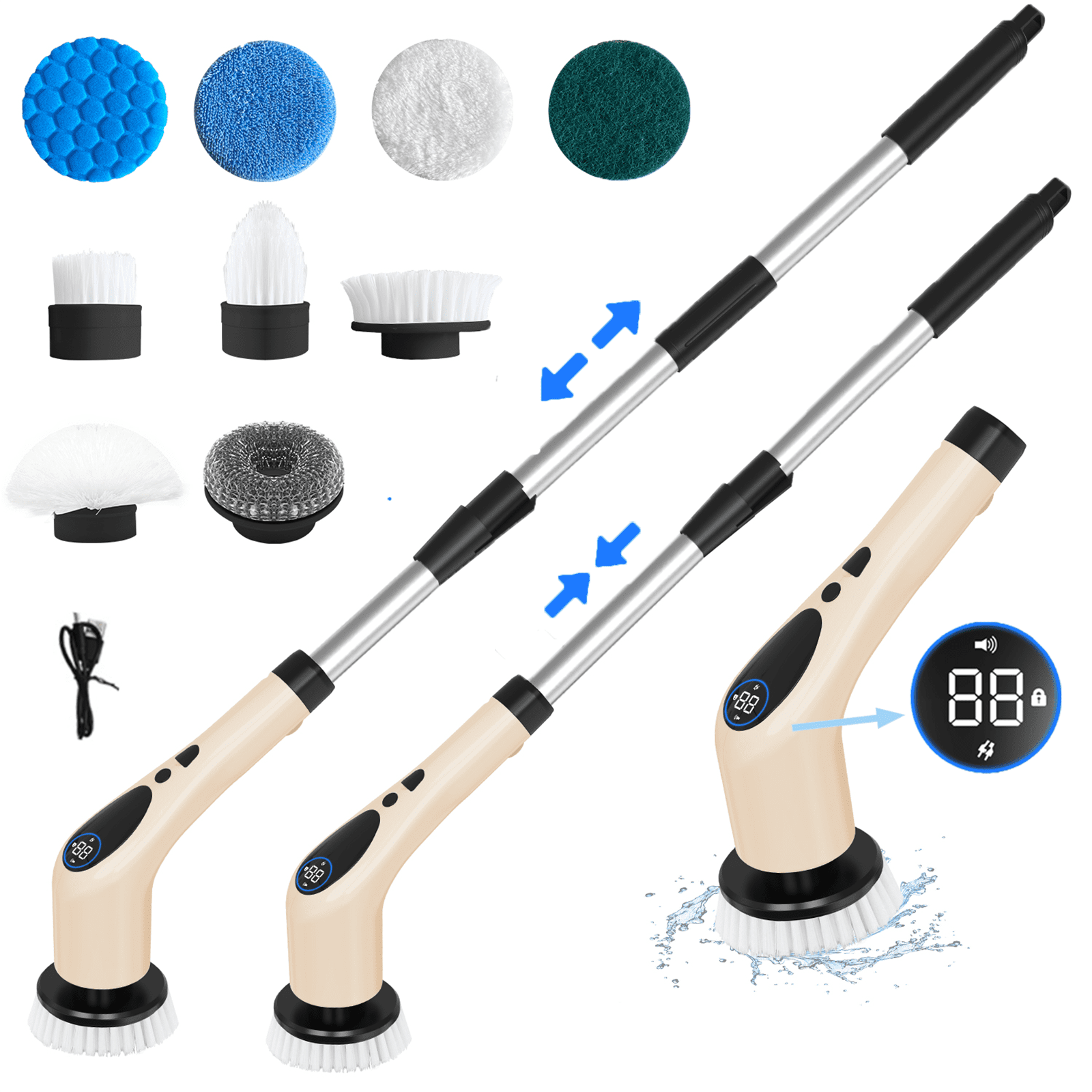 Electric Spin Scrubber, Power Scrubbers, Tub Scrubber with Long Handle