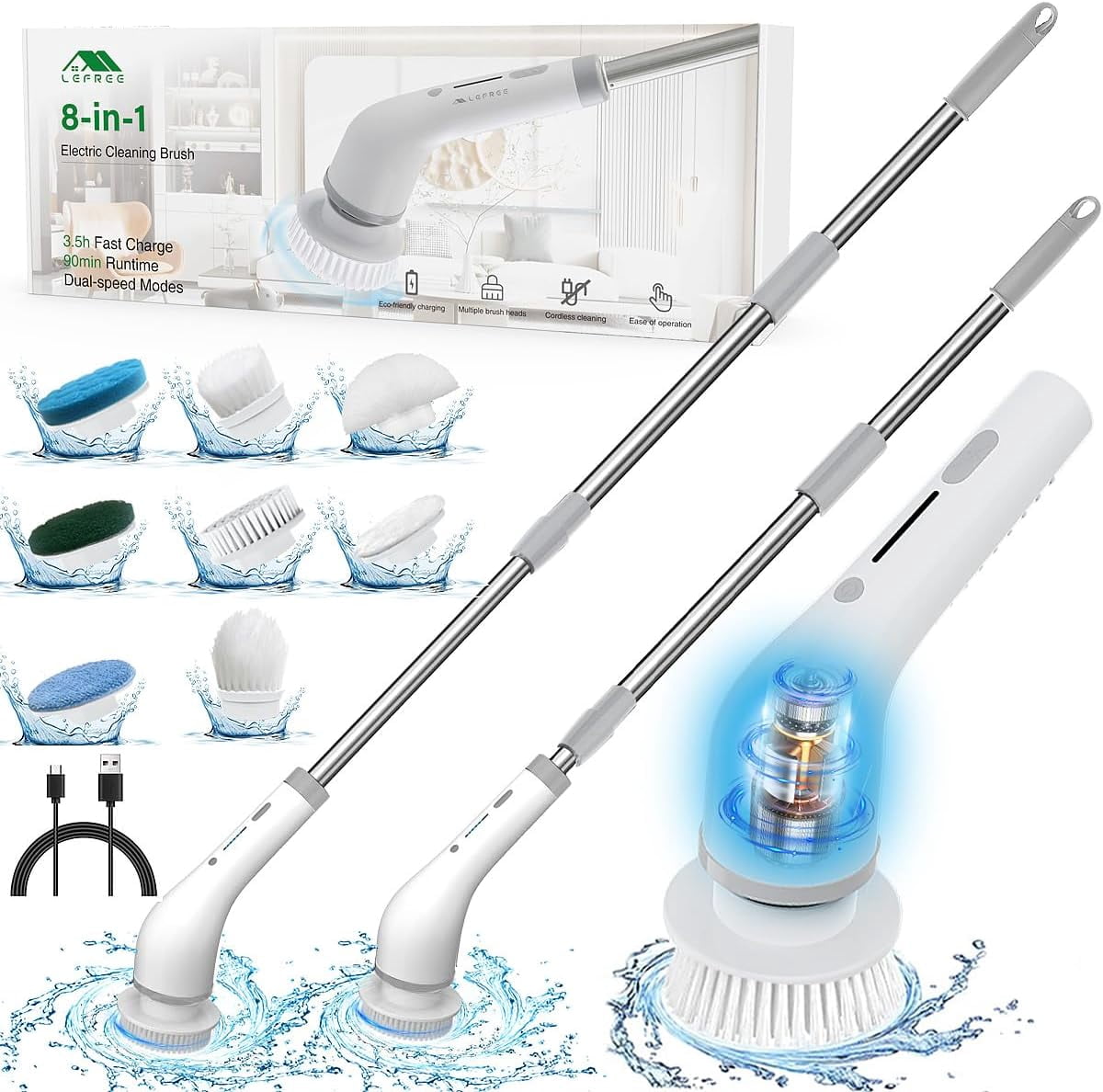 Electric Spin Scrubber, Electric Scrubber for Cleaning with 6 Replaceable Brush Heads, 2 Adjustable Speeds, 3 Adjustable Angles,Power Battery Upgrade, Portable for Cleaning Tile, Floor,Tub,Car