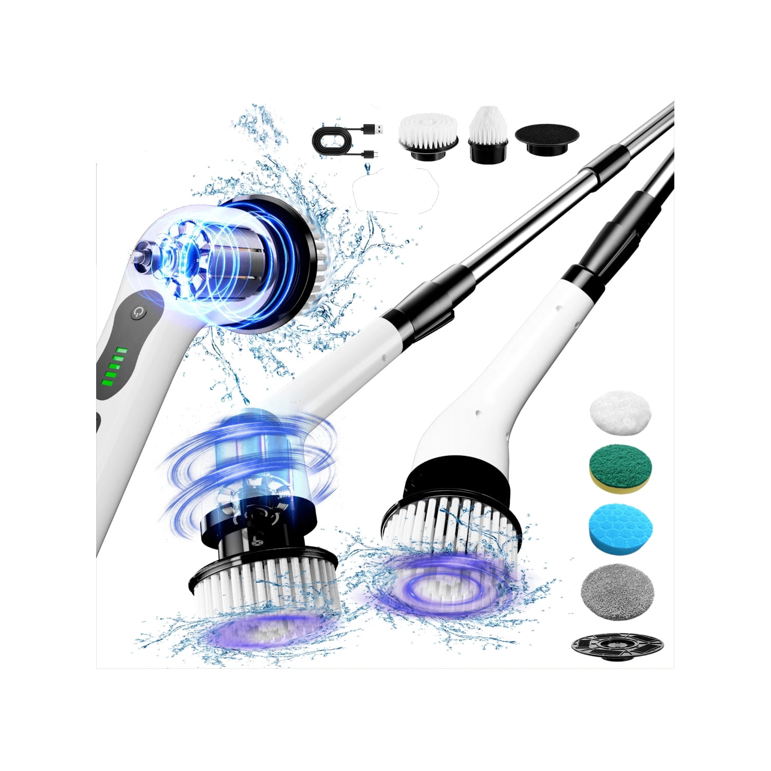 Electric Spin Scrubber,Shower Scrubber with 6/9 Brush Heads 2H Power ...