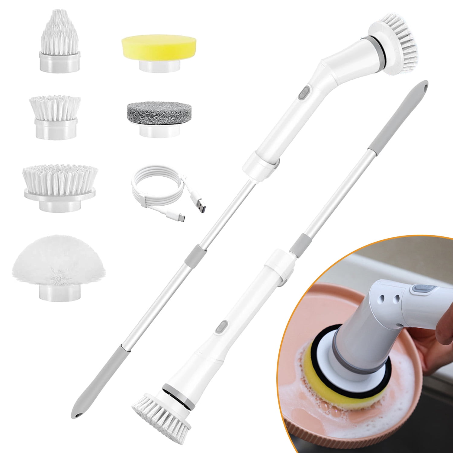 Electric Spin Scrubber, Electric Shower Scrubber with Long Handle for Cleaning, Cordless