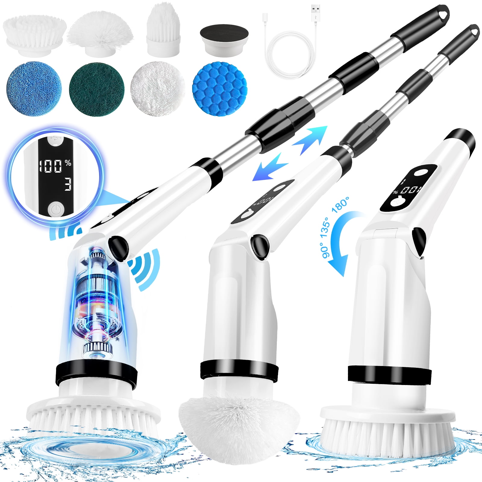 Electric Spin Scrubber, WLRETMCI Cordless Cleaning Brush with 8 Heads
