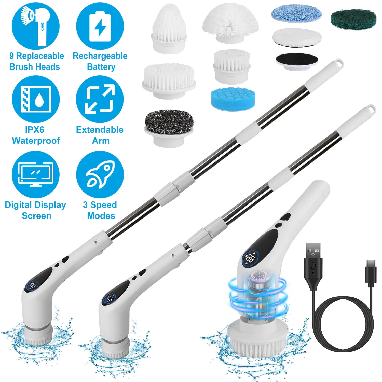 Electric Spin Scrubber, iMounTEK Cordless Cleaning Brush with 9 Brush ...