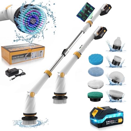 Amiluo Shower Cleaning Brush with 50.4'' Long Handle, Fixable Shower Scrubber for Cleaning, Adjustable Long Handled Scrub Brush for Shower/Bathroom（White-1)