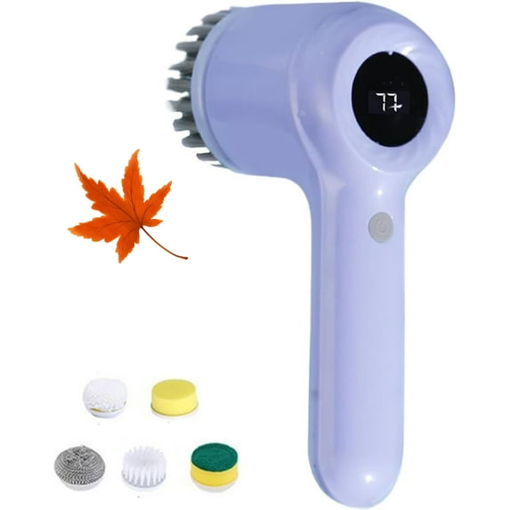 Electric Spin Scrubber with 5 Brush Heads Cordless Dish Scrubber Brush (Purple)