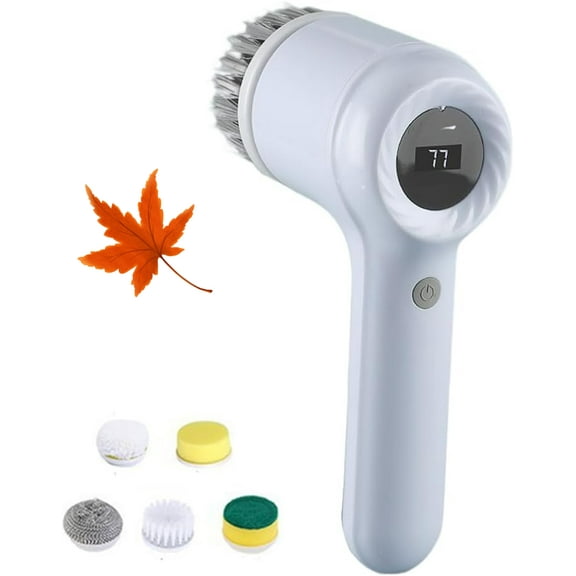 Electric Spin Scrubber with 5 Brush Heads Cordless Dish Scrubber Brush (White)