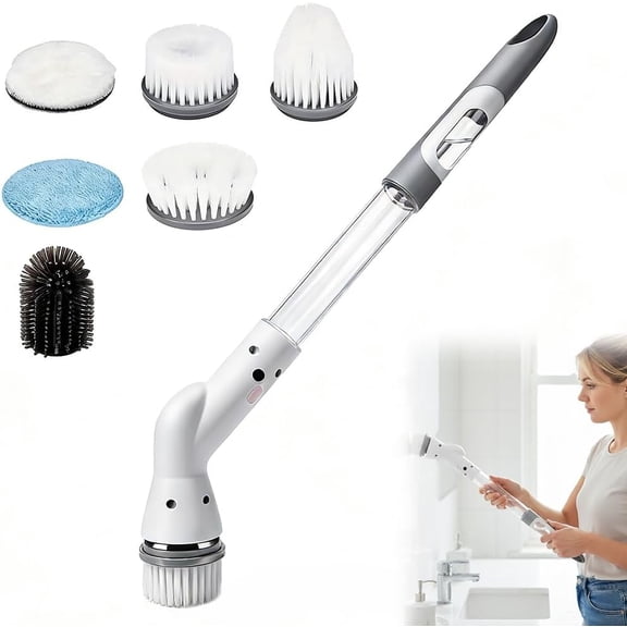 Electric Spin Scrubber with 6 Heads for Bathroom & Grout Cleaning, Cordless Power Brush
