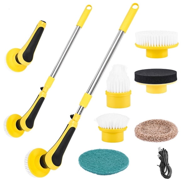 Electric Spin Scrubber with 6 Magnetic Brush Heads & Extendable Handle | 320 RPM Power Cleaner for Bathroom Tile Grout Car Detailing
