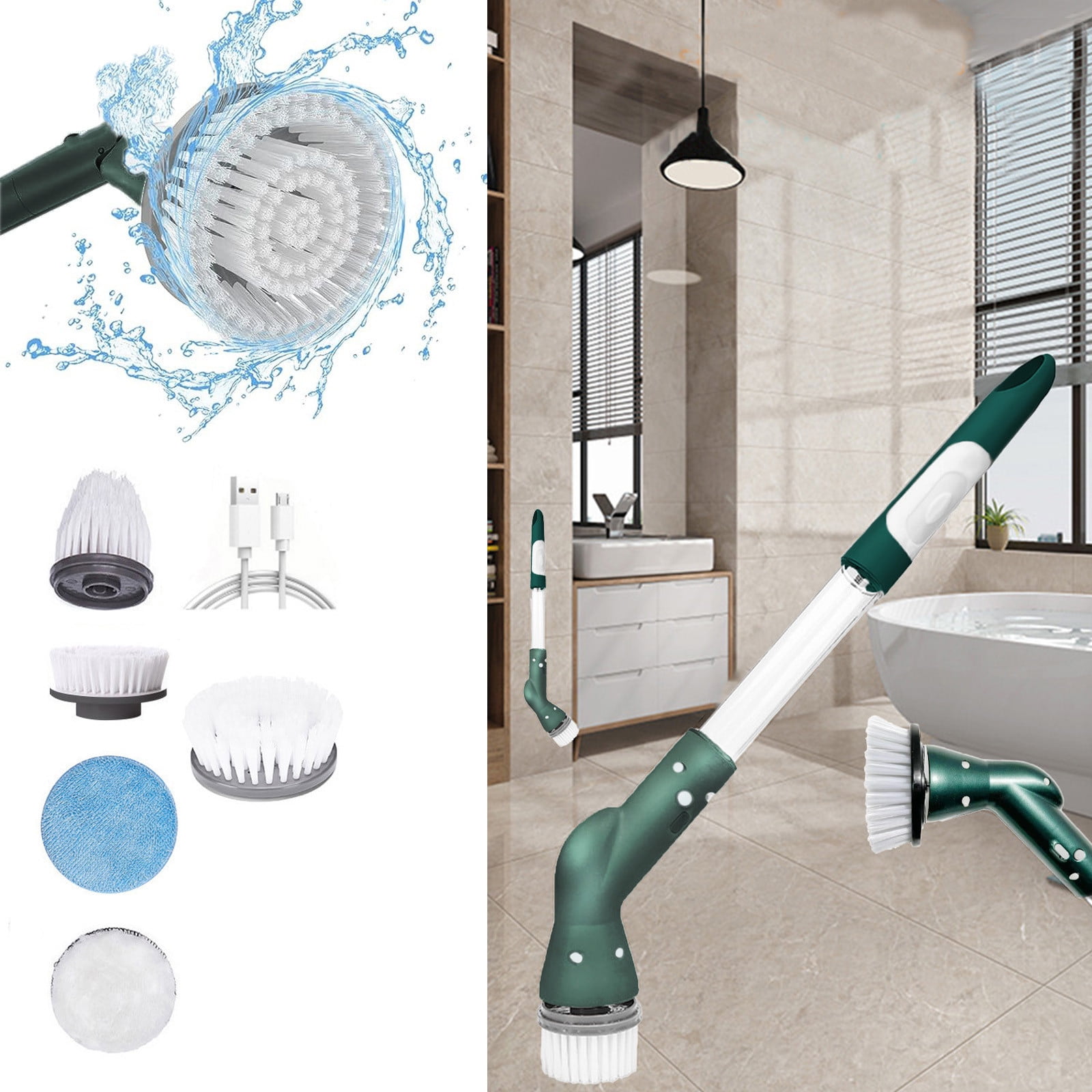 Amiluo Electric Spin Scrubber,Cordless Bathroom Scrubber 2 Spin  Speeds,Power Cleaning Brush for Floor,Tub