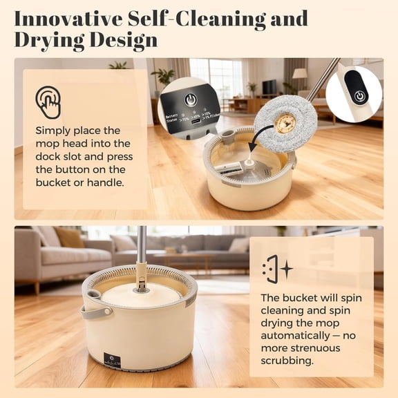 Electric Spin Self-Cleaning Mop and Bucket, Rechargeable and Cordless Spinning Mop and Bucket Set Separate Dirty Water, Easy Wring Spin Mop and Bucket with Wringer Set for Floor Cleaning