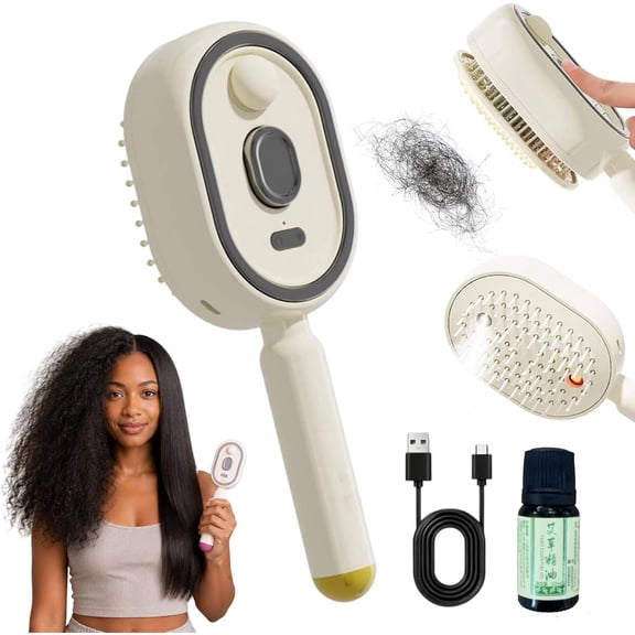 Electric Spray Air Cushion Massage Comb, 2026 Electric Spray Massage Comb, Rechargeable & Detangling, Essential Oil Mist Anti-Static Aromatherapy HairCare Comb for Girls Women (Beige)