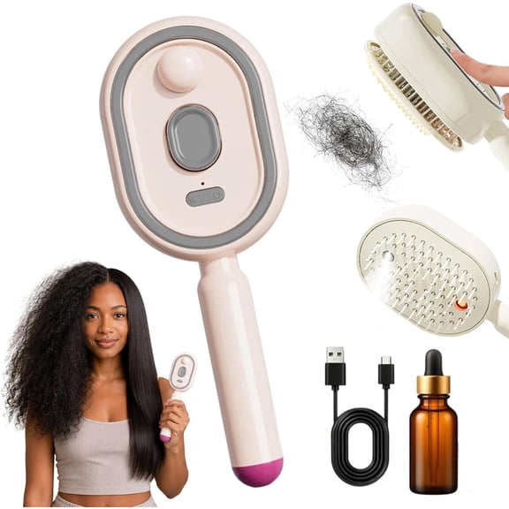 Electric Spray Air Cushion Massage Comb, 2026 Electric Spray Massage Comb, Rechargeable & Detangling, Essential Oil Mist Anti-Static Aromatherapy HairCare Comb for Girls Women (Pink)