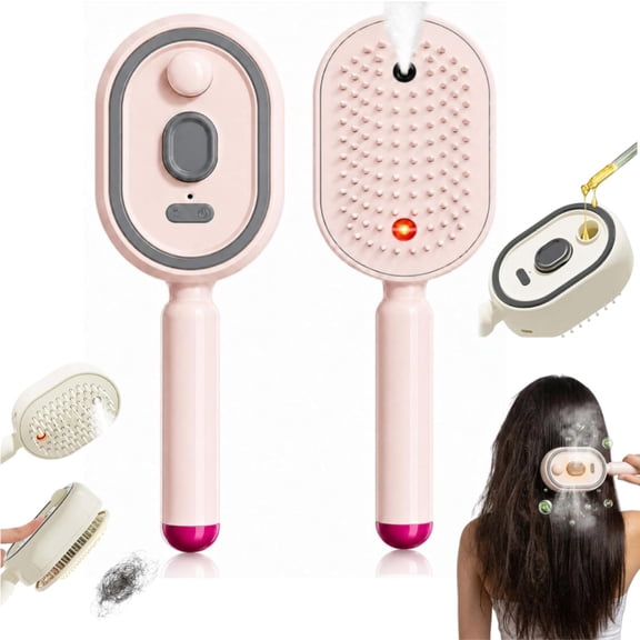 Electric Spray Air Cushion Massage Comb, 3-in-1 Multifunctional Hairbrush-Nano Fine Mist Spray, Red Light Therapy, and Retractable Design, for Hair Care, Scalp Massage, Daily Styling(Pink)