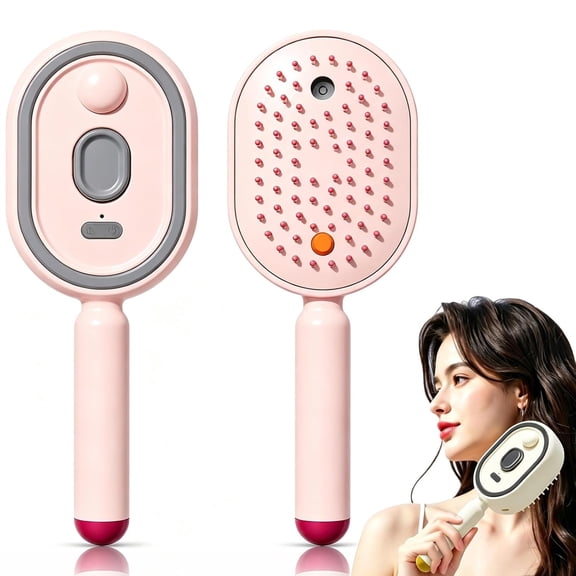 Electric Spray Air Cushion Massage Comb, 3-in-1 Multifunctional Hairbrush-Nano Fine Mist Spray, Red Light Therapy, and Retractable Design, for Hair Care, Scalp Massage, Daily Styling (Pink)