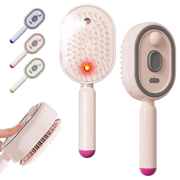 Electric Spray Air Cushion Massage Comb, 3-in-1 Multifunctional Hairbrush-Type-C Rechargeable, 10ml Refillable Tank for Water/Oil, for Hair Care, Scalp Massage (Pink)